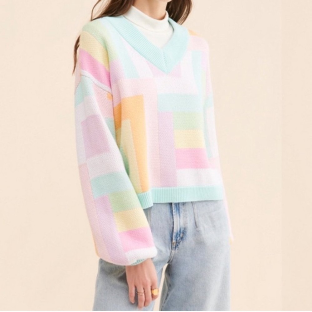 Olivia Rubin Delilah Multicolor Geo Knit Sweater Aso Vogue Size S